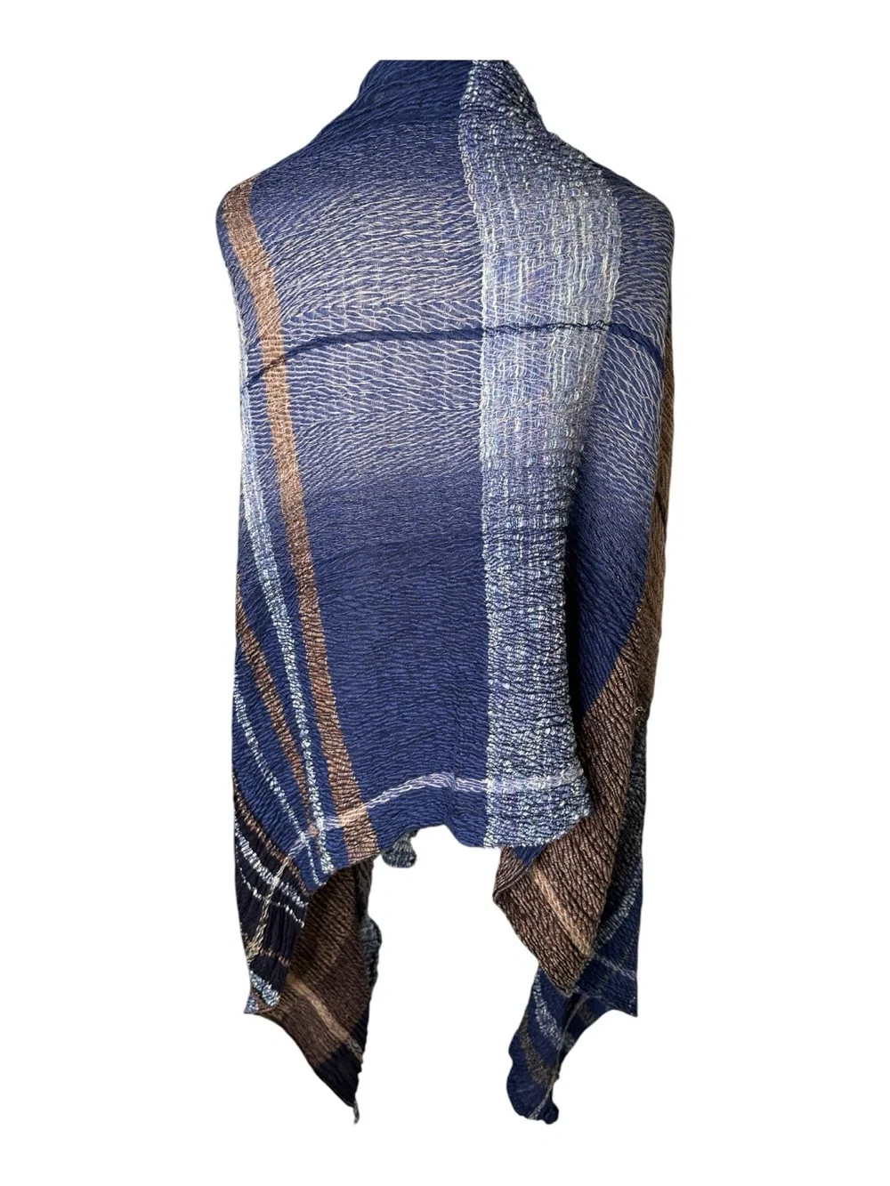 Tamaki Niime Crafted For Lexus Cotton Shawl Blue Brown Plaid Gauzy Beachy